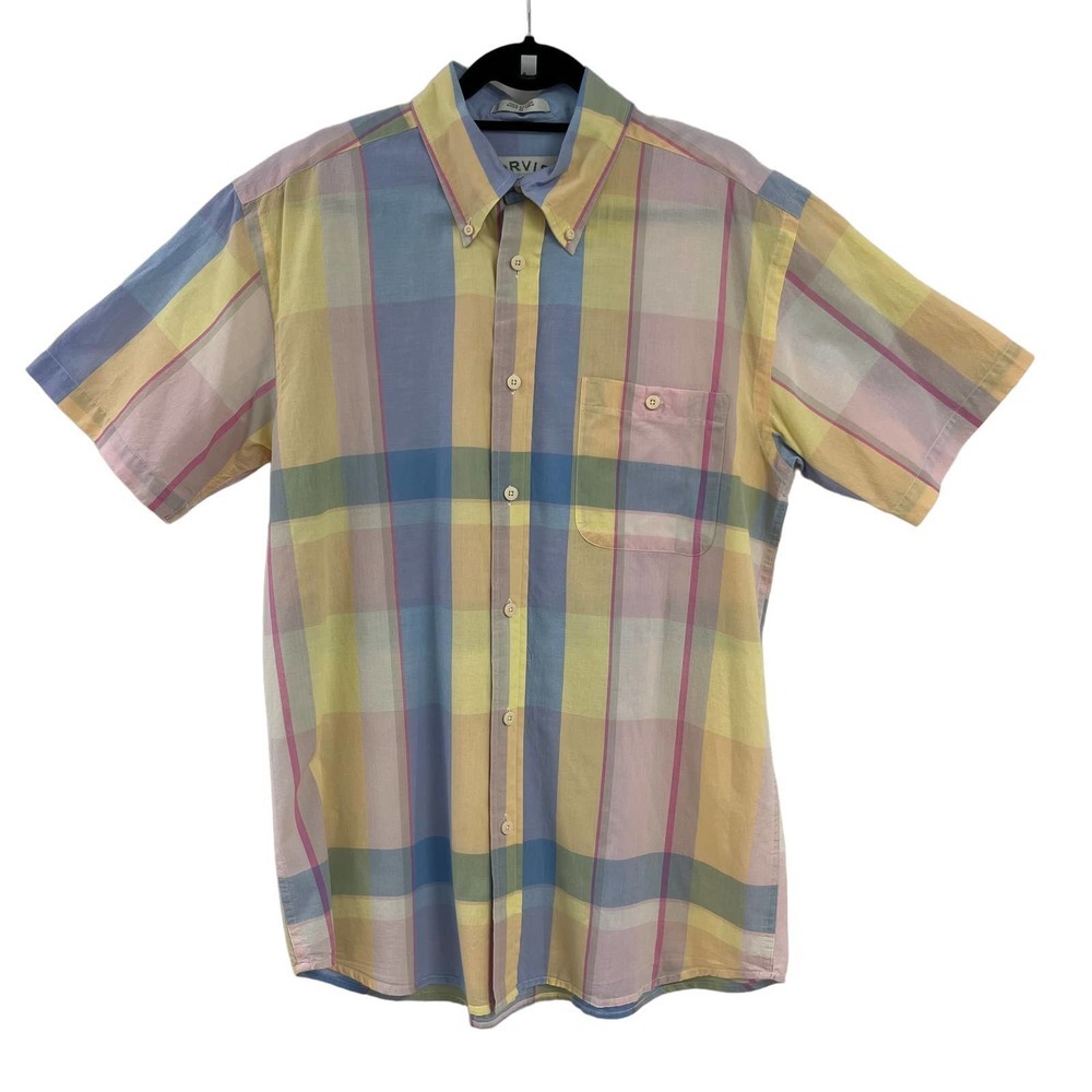 Orvis Mens Multicolor Plaid Short Sleeve Button Down Medium